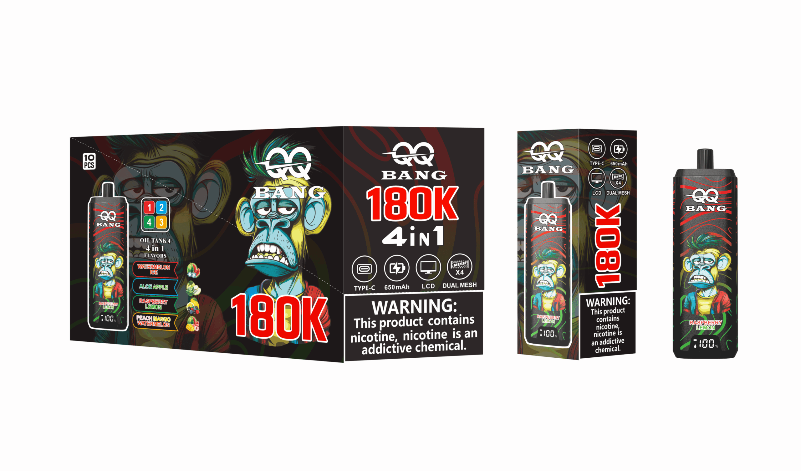 QQ Bang 180K Watermelon Ice/Aloe Apple/Raspberry Lemon/Peach Mango Watermelon